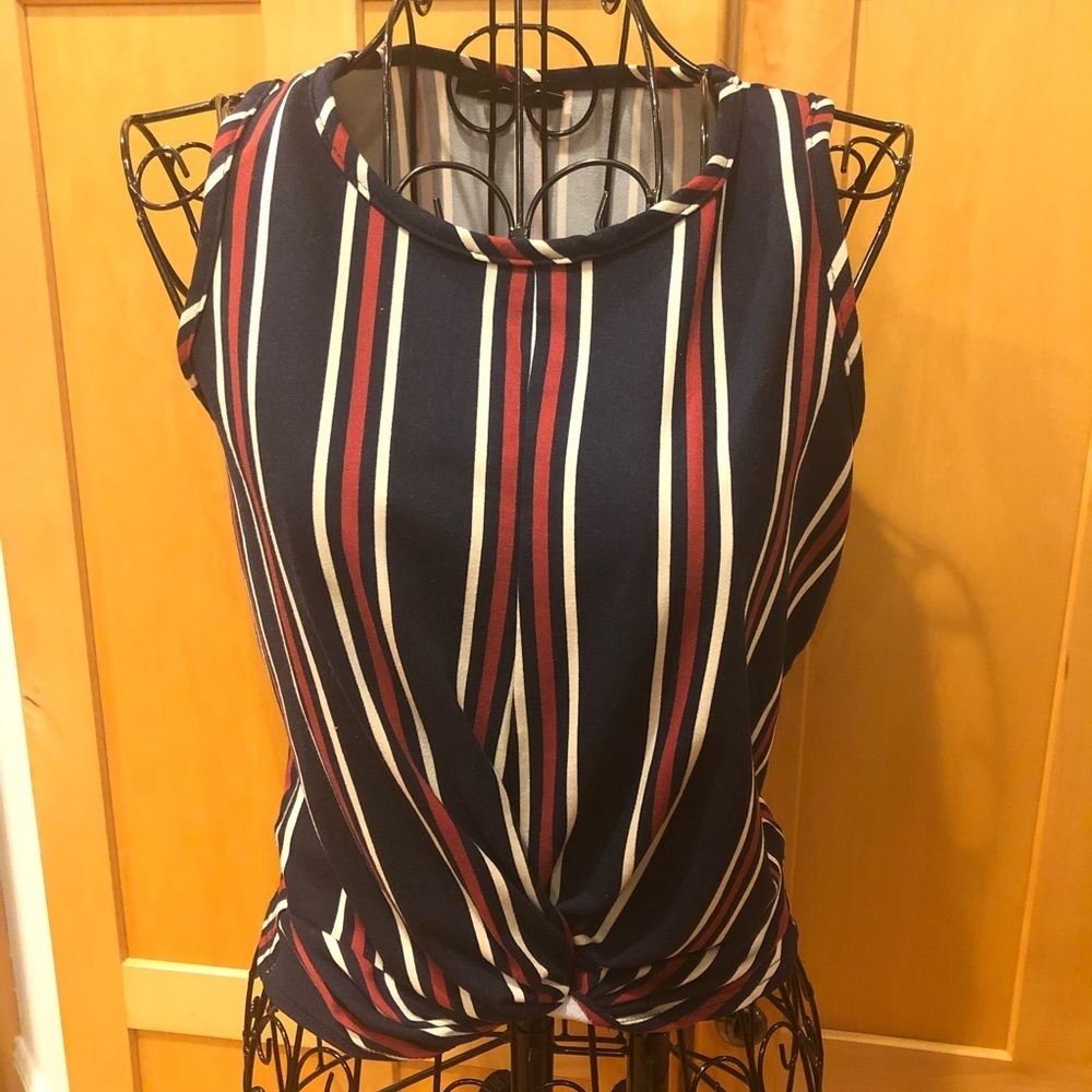 First Love Cute Blue and Red Striped Crop Top M